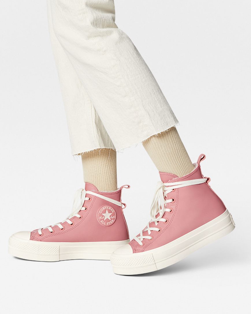 Zapatos Plataforma Converse Chuck Taylor All Star Lift Lined Cuero Altas Mujer Rosas | PE 5W7P2E